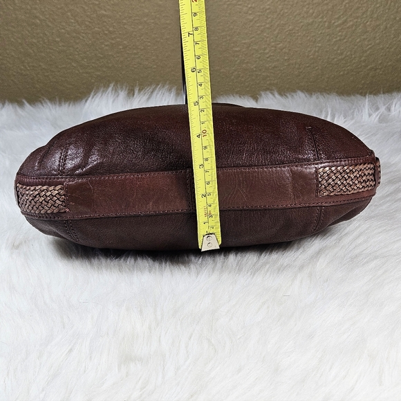 Cole Haan Dark Brown Leather Hobo Bag Braided Leather Details Shoulder Bag - Picture 4 of 12